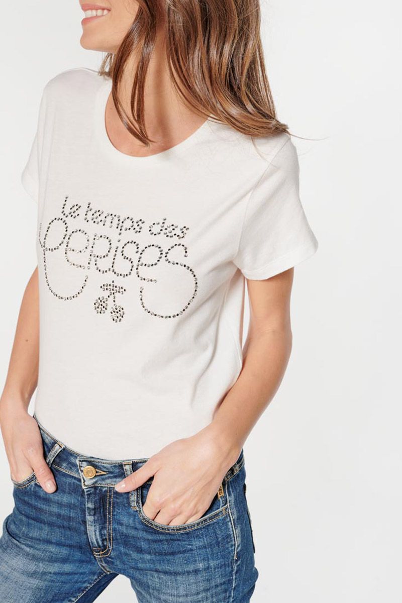 T-shirt Diamond crème à Tee : Shirt et Femme à : des prêt porter Temps Le strass Cerises