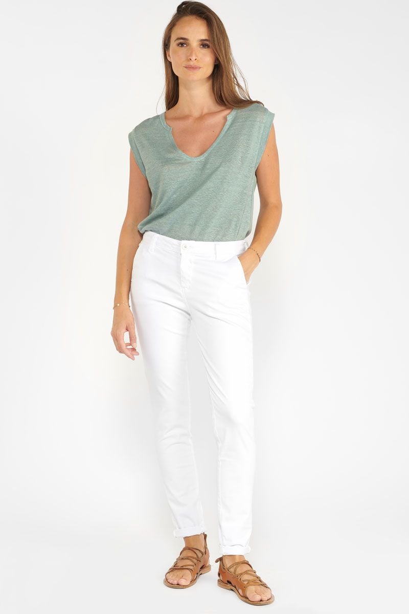 Pantalons Femme Temps Dyli Cerises Le : Pantalon porter Jeans des à prêt : & et blanc
