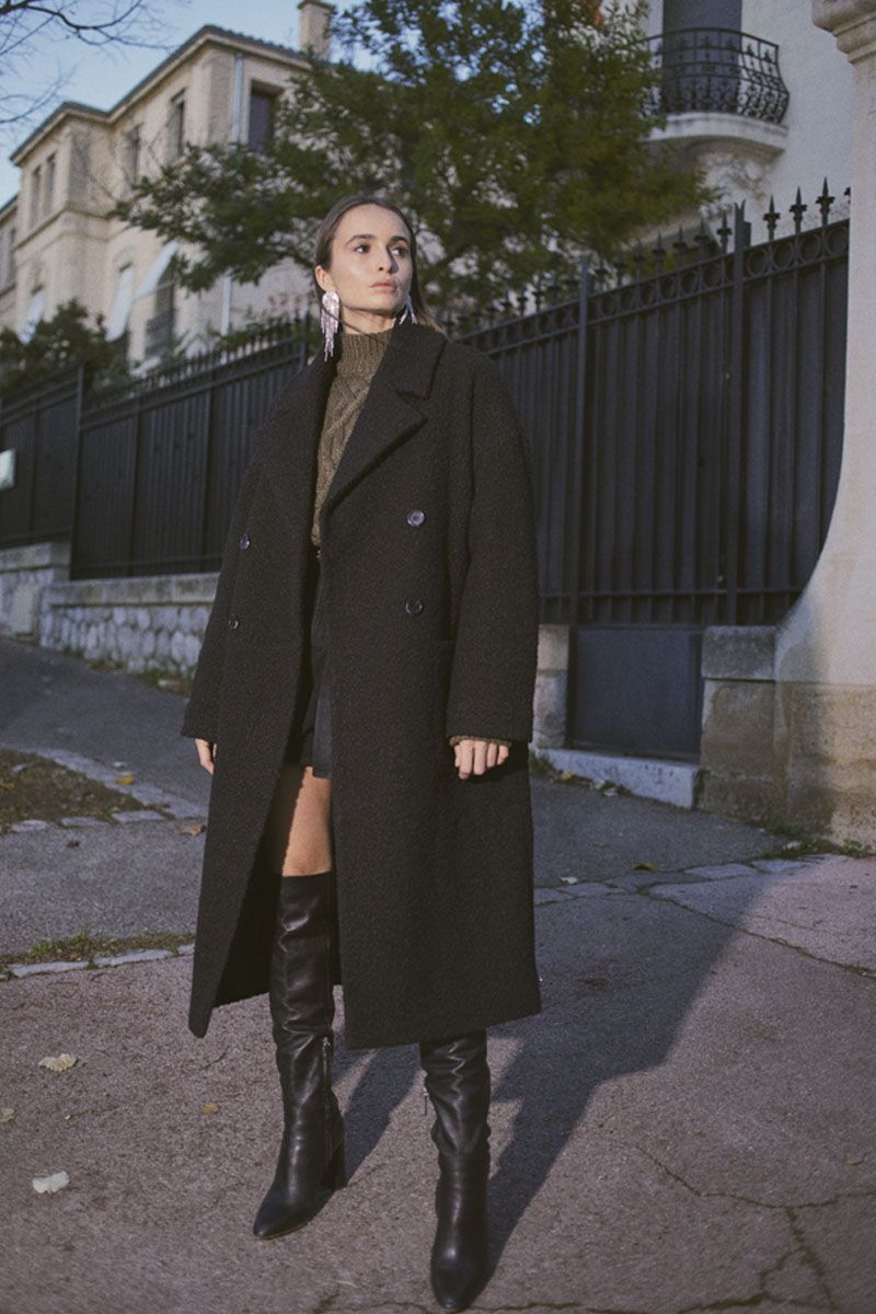 manteau extra long femme noir
