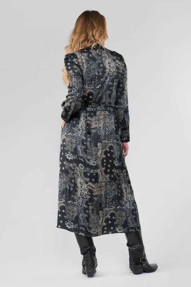 Robe longue Seraphy noire à motif cachemire