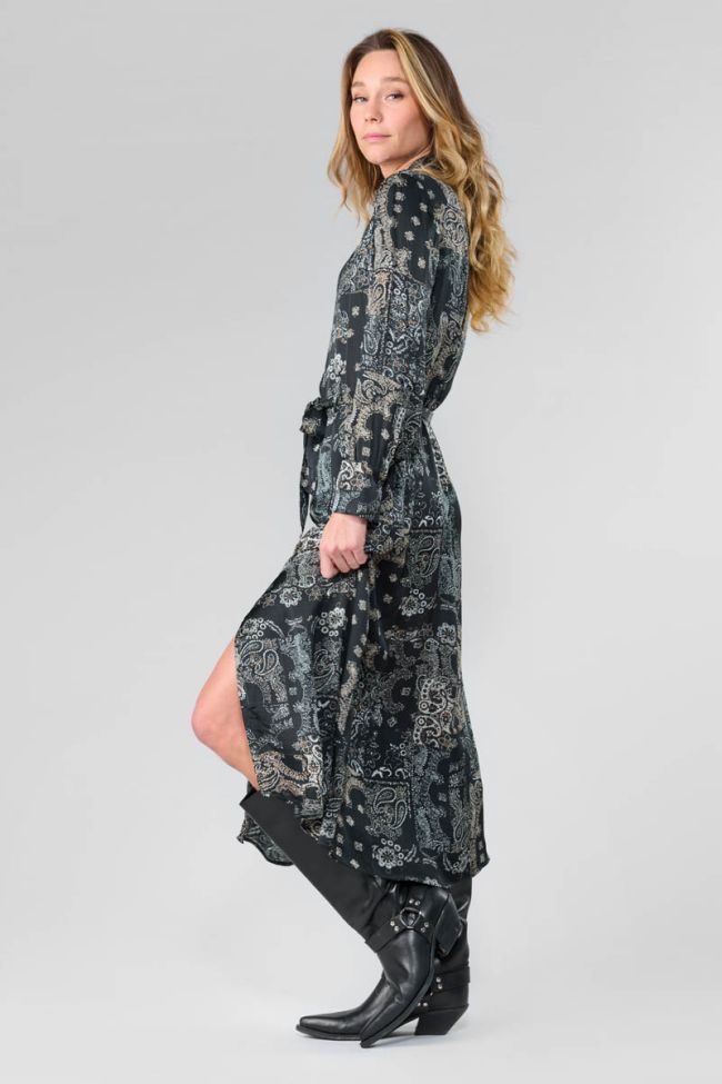 Robe longue Seraphy noire à motif cachemire