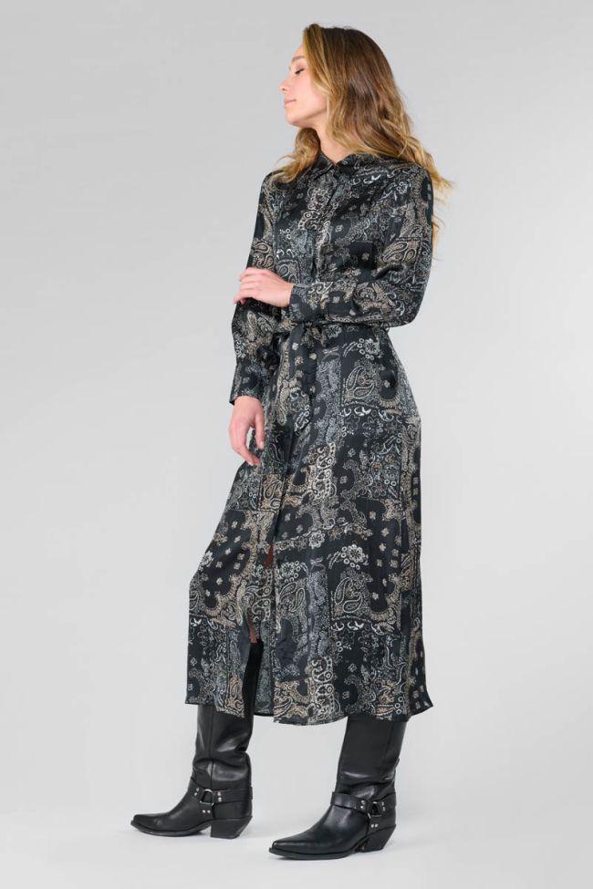 Robe longue Seraphy noire à motif cachemire