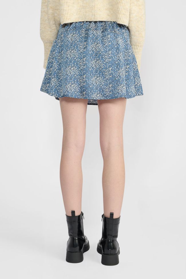 Jupe short Dalougi à motif floral bleu et blanc