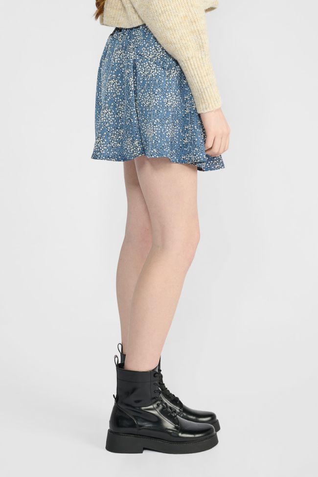 Jupe short Dalougi à motif floral bleu et blanc