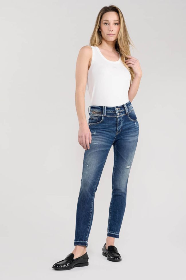 Jeans pulp slim Elina taille haute 7/8ème destroy bleu N°2