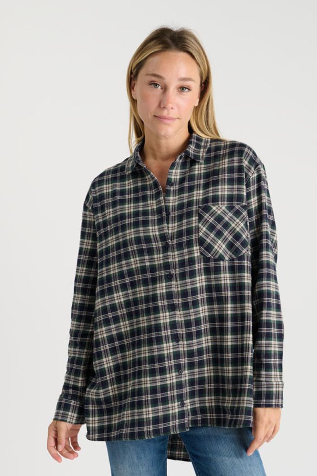 Chemise oversize Shangi en velours vert à carreaux